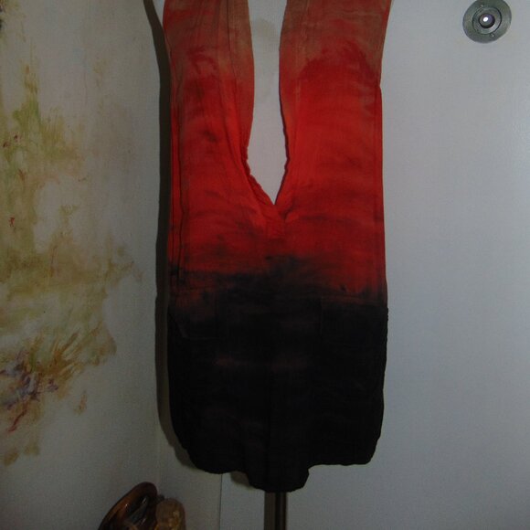 Moon & Sky Tunic Blouse Ombre Orange Blue Medium Pullover Plunging Neck Womens - Picture 3 of 11